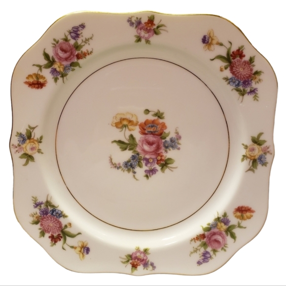 1 Vtg 1933 Square Salad Plate Phyliss By Noritake Roses Flowers Porcelain - Picture 1 of 5